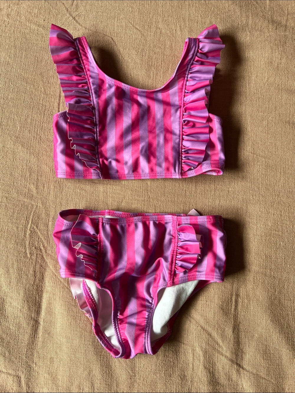 Cat & Jack 4T Pink and Purple Striped Ruffle Two-Piece Swim Set